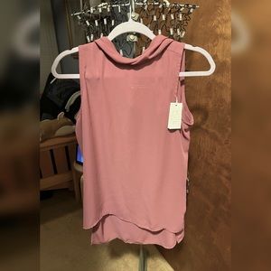 Mauve Sleeveless Mock Tie Neck Blouse
